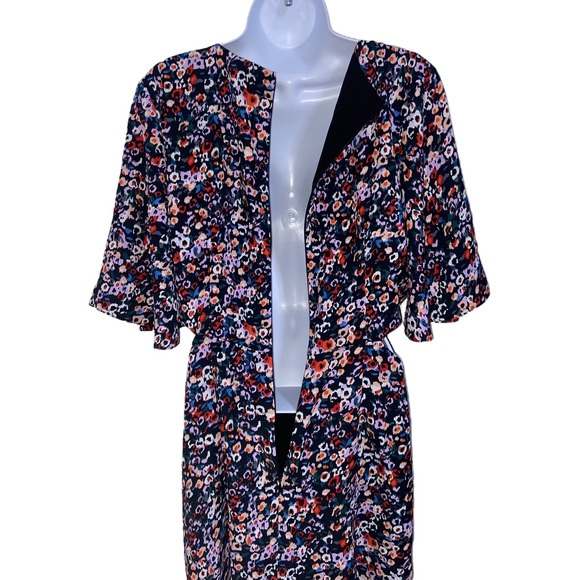 French Connection Floral Print Lined Dress Cutout Waist Short Sleeve Size Large - Picture 7 of 11